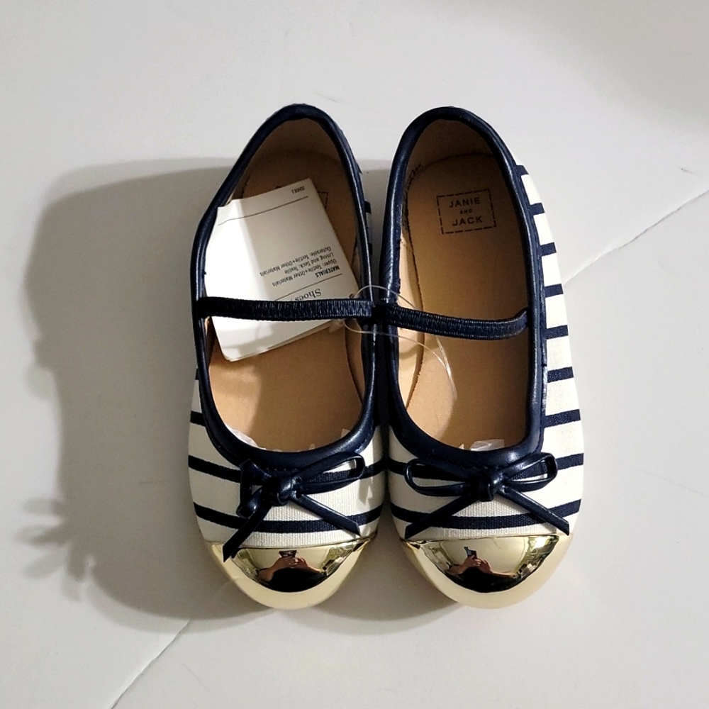 Janie and Jack Striped Baby Shoes with Gold Toe